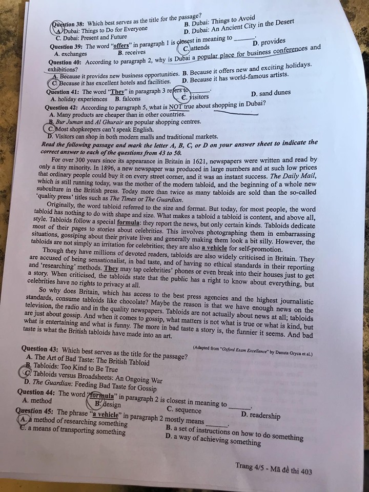 Giáo dục - Đáp án đề thi môn tiếng Anh mã đề 403 thi THPT Quốc gia 2019 của bộ GD&ĐT  (Hình 5).