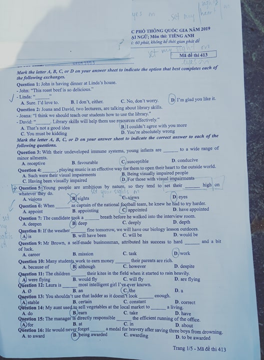 Giáo dục - Đáp án đề thi môn tiếng Anh mã đề 413 thi THPT Quốc gia 2019 chính xác nhất (Hình 2).