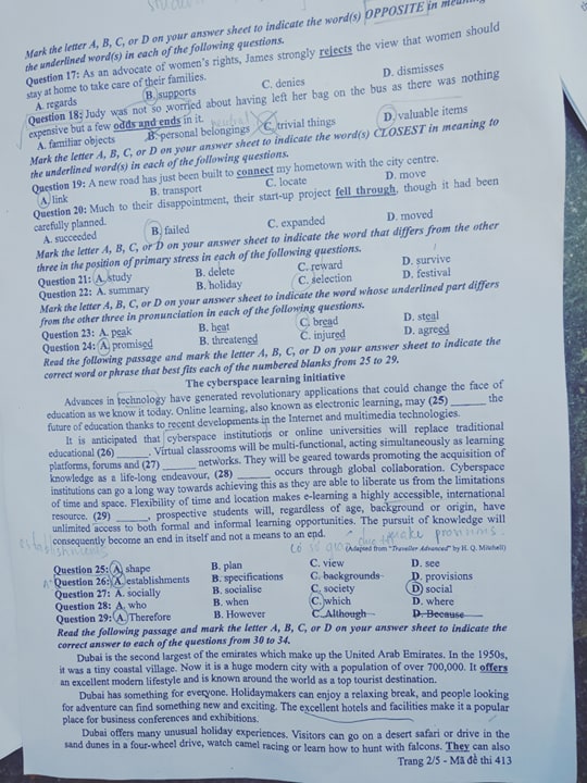 Giáo dục - Đáp án đề thi môn tiếng Anh mã đề 413 thi THPT Quốc gia 2019 chính xác nhất (Hình 3).