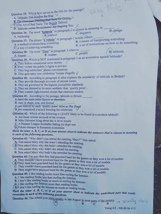 Giáo dục - Đáp án đề thi môn tiếng Anh mã đề 413 thi THPT Quốc gia 2019 chính xác nhất (Hình 5).