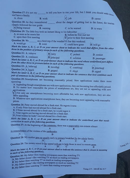 Giáo dục - Đáp án đề thi môn tiếng Anh mã đề 417 thi THPT Quốc gia 2019 chính xác nhất (Hình 3).
