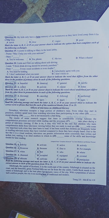 Giáo dục - Đáp án đề thi môn tiếng Anh mã đề 418 thi THPT Quốc gia 2019 chính xác nhất (Hình 3).