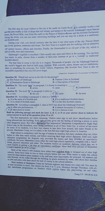 Giáo dục - Đáp án đề thi môn tiếng Anh mã đề 418 thi THPT Quốc gia 2019 chính xác nhất (Hình 4).
