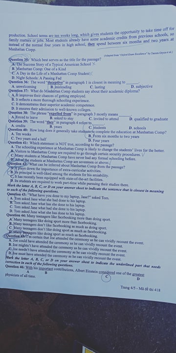 Giáo dục - Đáp án đề thi môn tiếng Anh mã đề 418 thi THPT Quốc gia 2019 chính xác nhất (Hình 5).