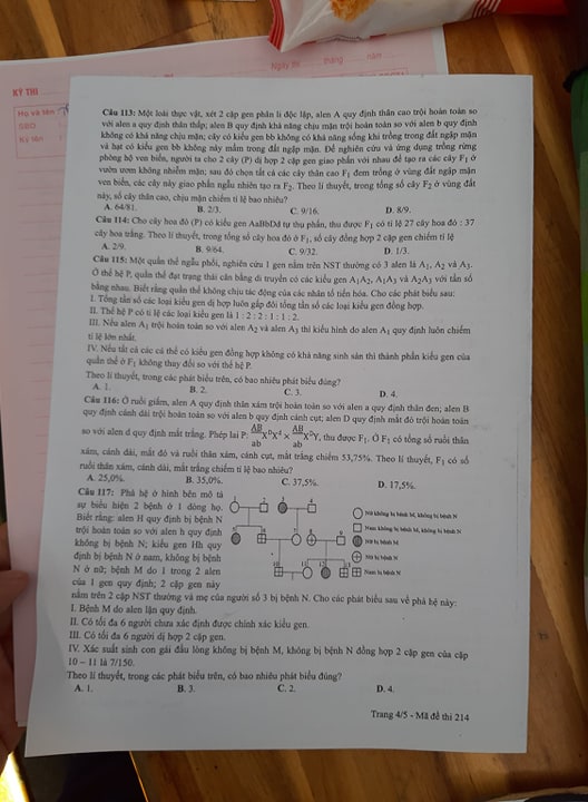 Giáo dục - Đáp án đề thi môn Sinh học mã đề 214 thi THPT Quốc gia 2019 chuẩn nhất (Hình 5).