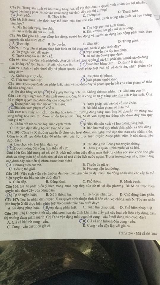 Giáo dục - Đáp án đề thi môn GDCD mã đề 304 thi THPT Quốc gia 2019 chuẩn nhất (Hình 3).