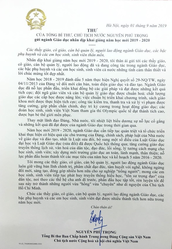 Chính sách - Tổng Bí thư, Chủ tịch nước Nguyễn Phú Trọng chúc mừng năm học mới (Hình 2).