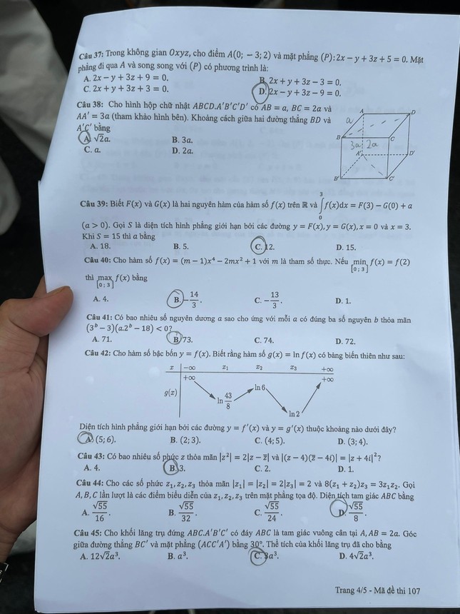 Giáo dục - Đáp án đề thi môn Toán tốt nghiệp THPT 2022 chuẩn nhất mã đề 107 (Hình 4).