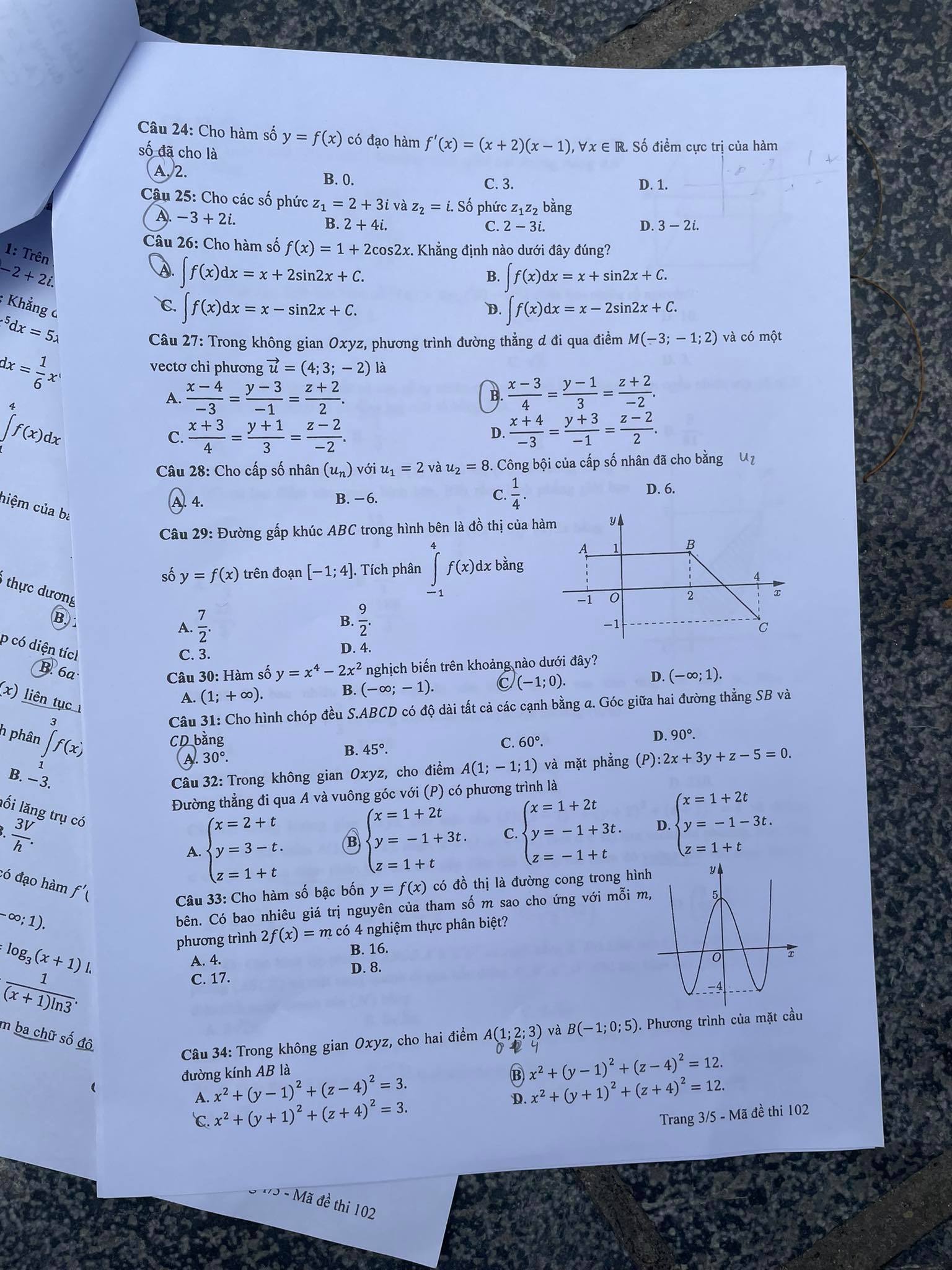 Giáo dục - Đề thi, đáp án môn Toán thi tốt nghiệp THPT 2023 chuẩn nhất mã đề 102 (Hình 3).