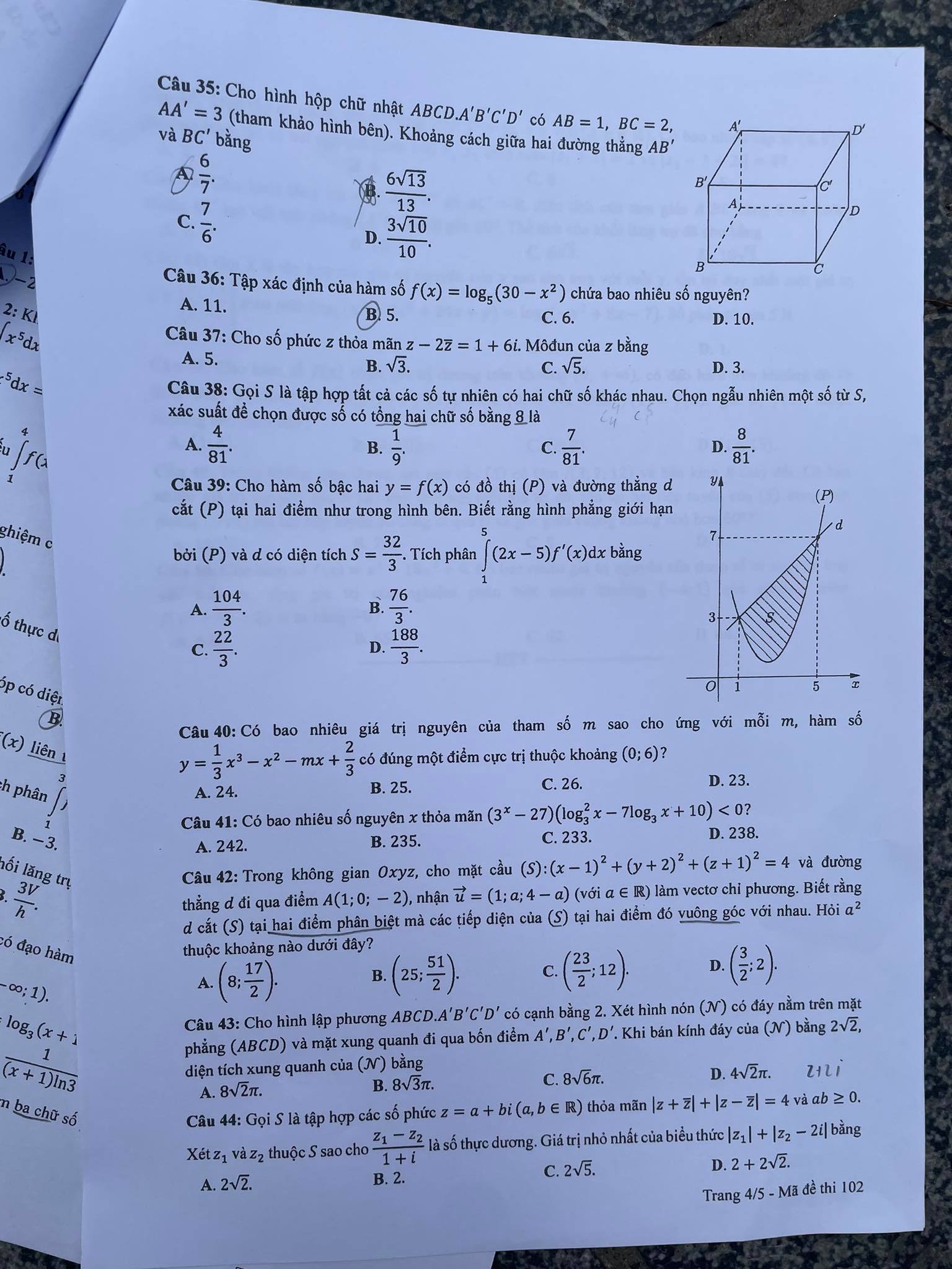 Giáo dục - Đề thi, đáp án môn Toán thi tốt nghiệp THPT 2023 chuẩn nhất mã đề 102 (Hình 4).