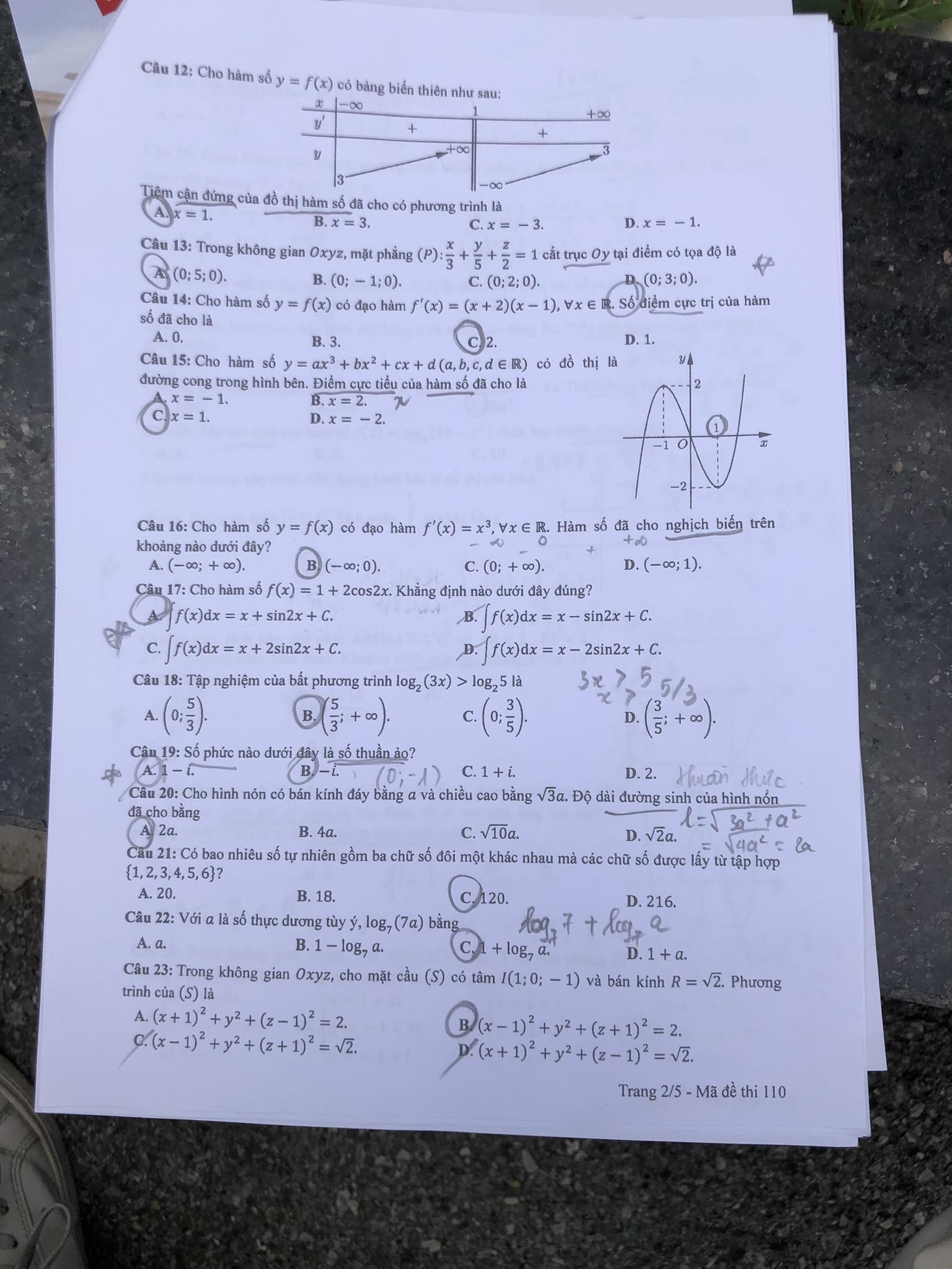 Giáo dục - Đề thi, đáp án môn Toán thi tốt nghiệp THPT 2023 chuẩn nhất mã đề 110 (Hình 2).