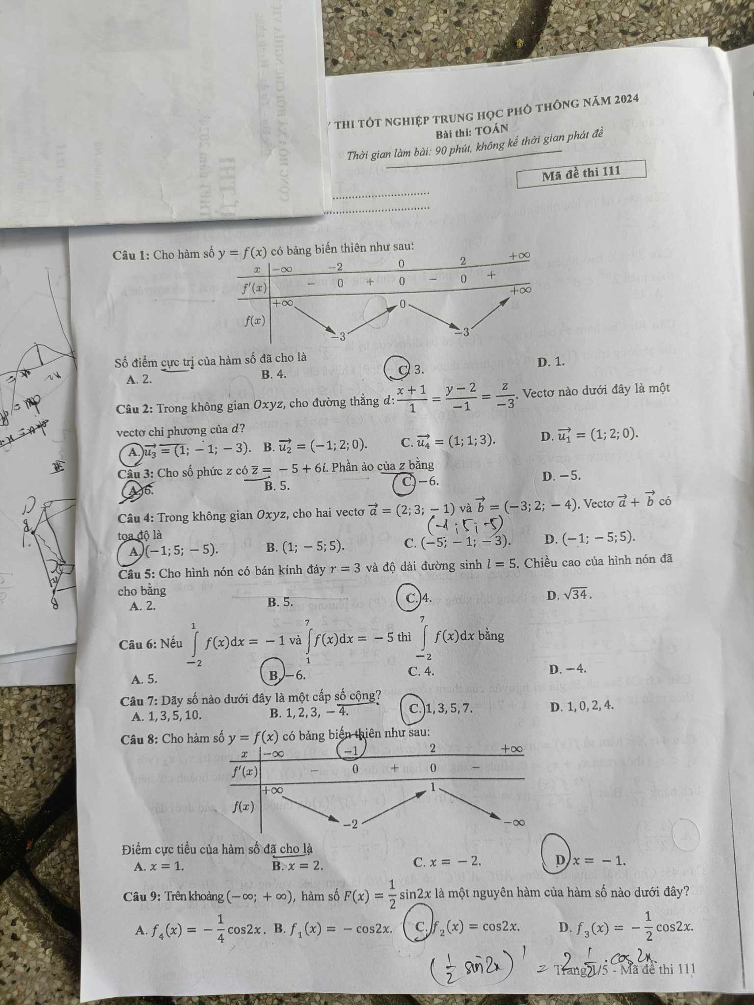 Giáo dục - Đề thi, đáp án môn Toán thi tốt nghiệp THPT 2024 chuẩn nhất mã đề 111