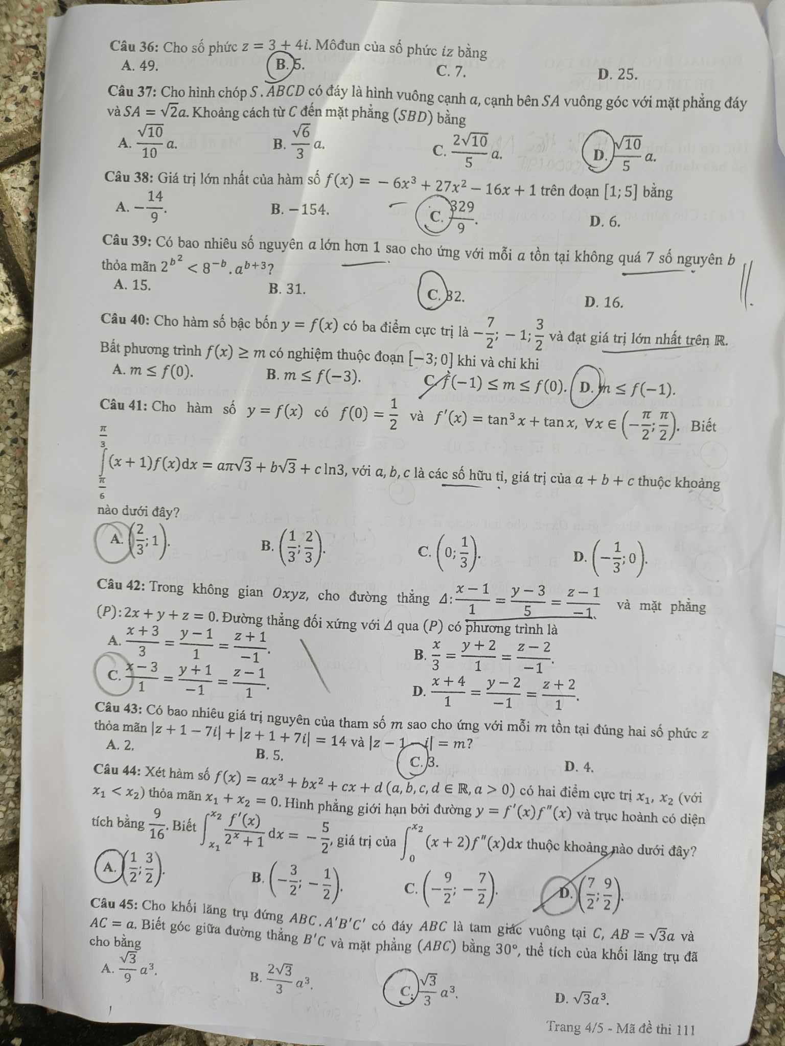 Giáo dục - Đề thi, đáp án môn Toán thi tốt nghiệp THPT 2024 chuẩn nhất mã đề 111 (Hình 4).