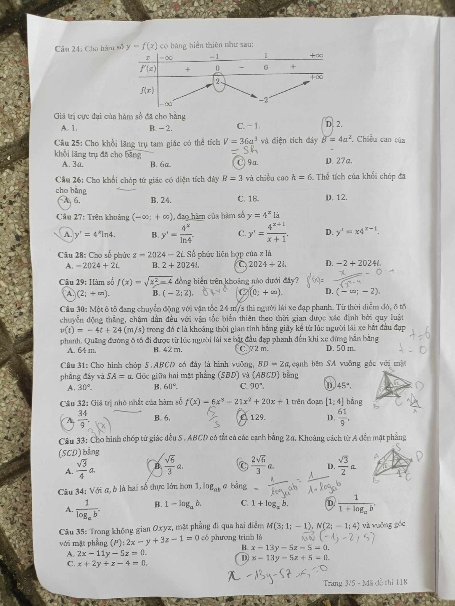 Giáo dục - Đề thi, đáp án môn Toán thi tốt nghiệp THPT 2024 chuẩn nhất mã đề 118 (Hình 3).