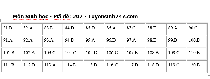 Giáo dục - Đáp án, đề thi môn Sinh học mã đề 202 kỳ thi THPT năm 2024 chuẩn nhất