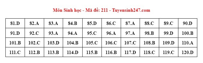 Giáo dục - Đáp án, đề thi môn Sinh học mã đề 211 kỳ thi THPT năm 2024 chuẩn nhất