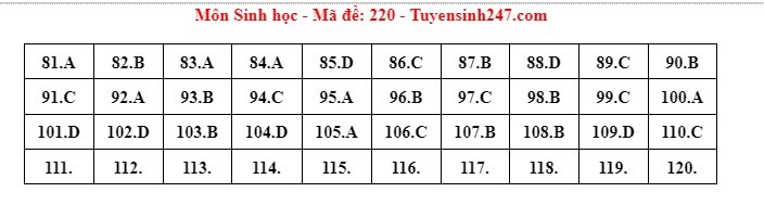 Giáo dục - Đáp án, đề thi môn Sinh học mã đề 220 kỳ thi THPT năm 2024 chuẩn nhất