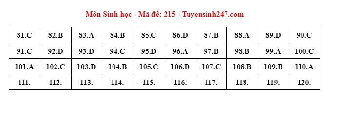 Giáo dục - Đáp án, đề thi môn Sinh học mã đề 215 kỳ thi THPT năm 2024 chuẩn nhất