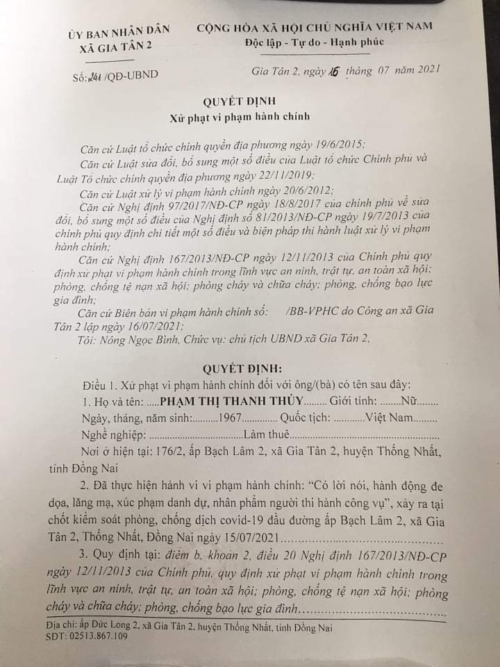 An ninh - Hình sự - Đồng Nai: Phạt người phụ nữ xúc phạm lực lượng phòng chống dịch