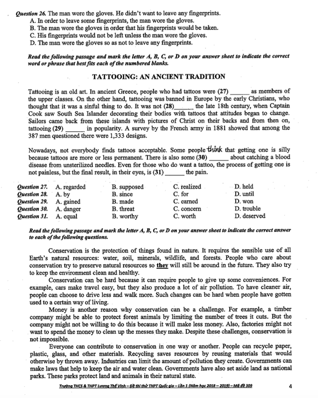 Giáo dục - Đề thi thử môn Tiếng anh THPT quốc gia 2019 của trường Lương Thế Vinh (Hình 4).
