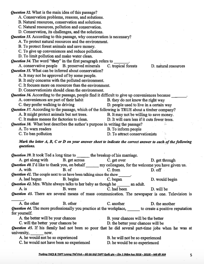 Giáo dục - Đề thi thử môn Tiếng anh THPT quốc gia 2019 của trường Lương Thế Vinh (Hình 5).