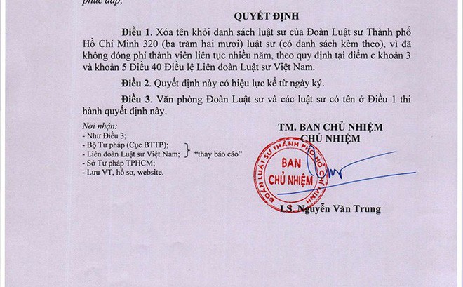 Tin nhanh - TP.HCM: Xóa tên 320 luật sư vì... không đóng phí thành viên