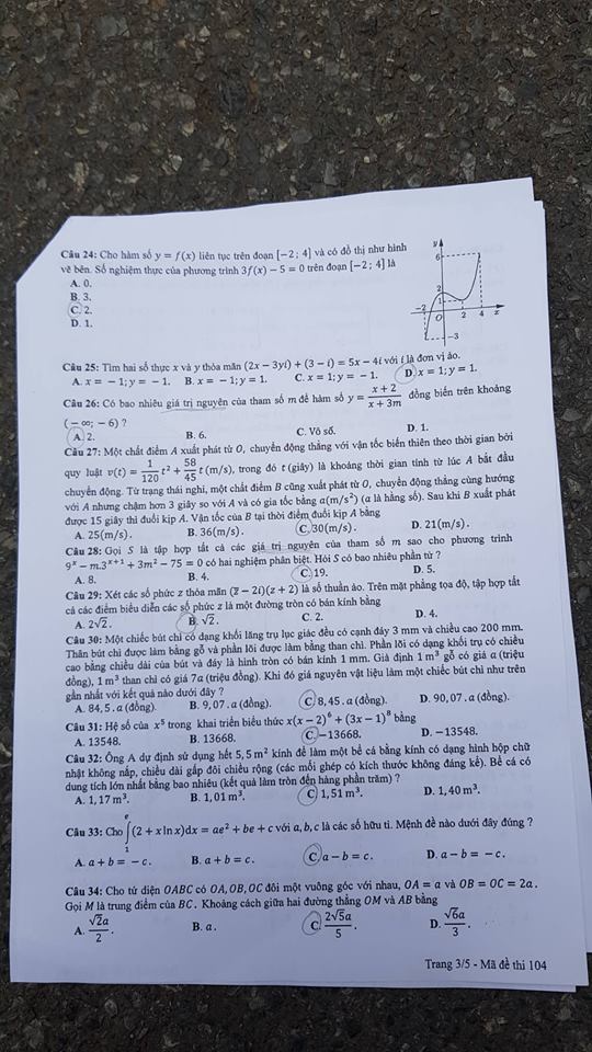 Đề thi, đáp án môn Toán mã đề 104 THPT Quốc gia 2018 và gợi ý đáp án chuẩn nhất (Hình 3).