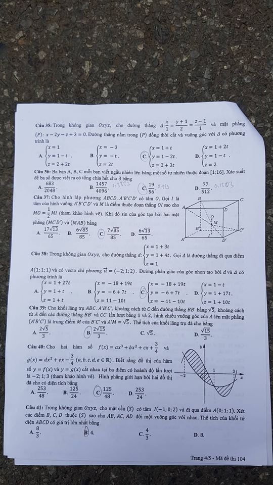 Đề thi, đáp án môn Toán mã đề 104 THPT Quốc gia 2018 và gợi ý đáp án chuẩn nhất (Hình 4).