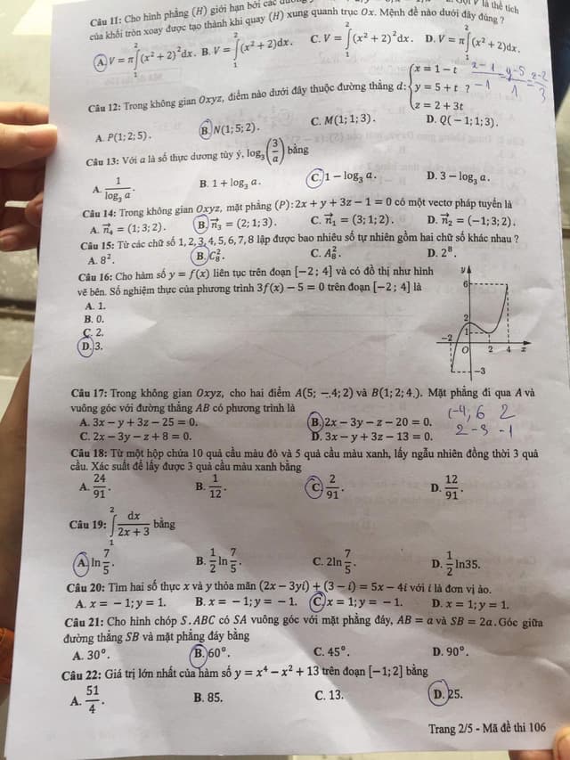 Đề thi, đáp án môn Toán mã đề 106 THPT Quốc gia 2018 chuẩn nhất (Hình 2).