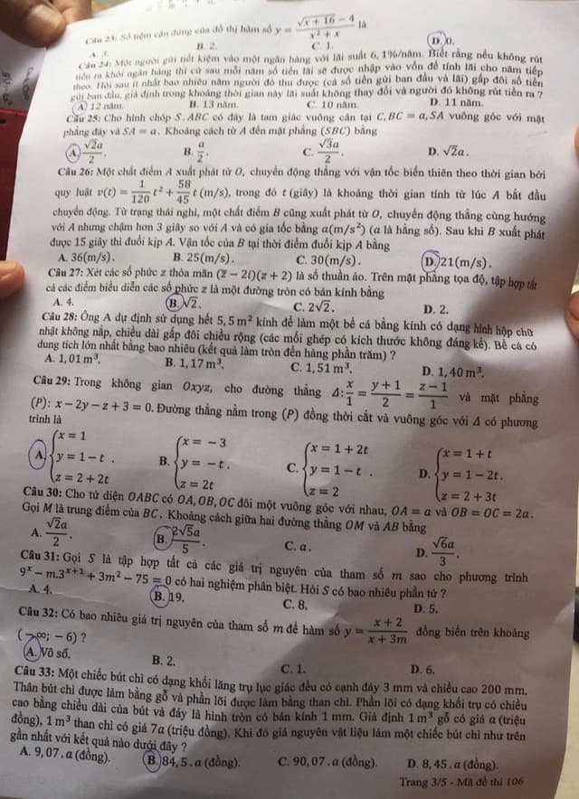 Đề thi, đáp án môn Toán mã đề 106 THPT Quốc gia 2018 chuẩn nhất (Hình 3).