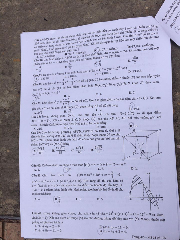 Đề thi, đáp án môn Toán mã đề 107 THPT Quốc gia 2018 chuẩn nhất (Hình 4).