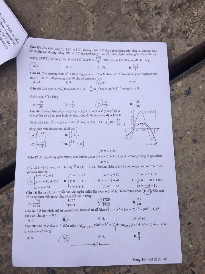 Đề thi, đáp án môn Toán mã đề 107 THPT Quốc gia 2018 chuẩn nhất (Hình 5).