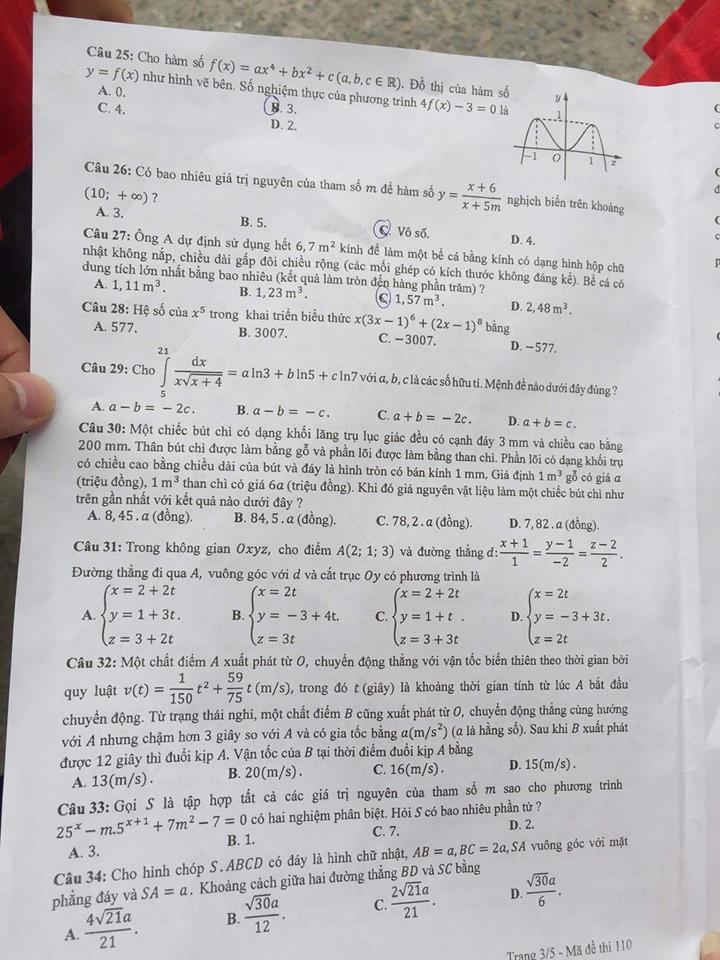 Đề thi, đáp án môn Toán mã đề 110 THPT Quốc gia 2018 chuẩn nhất (Hình 3).