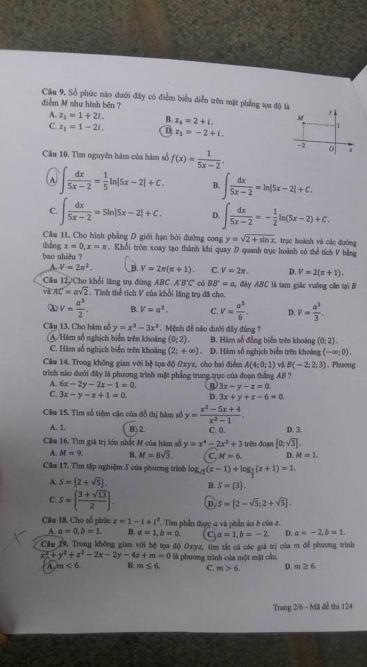 Đề thi, đáp án môn Toán mã đề 124 THPT Quốc gia 2018 chuẩn nhất (Hình 2).