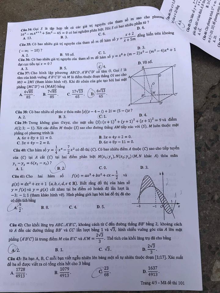 Đề thi, đáp án môn Toán mã đề 101 THPT Quốc gia 2018 chuẩn nhất (Hình 4).