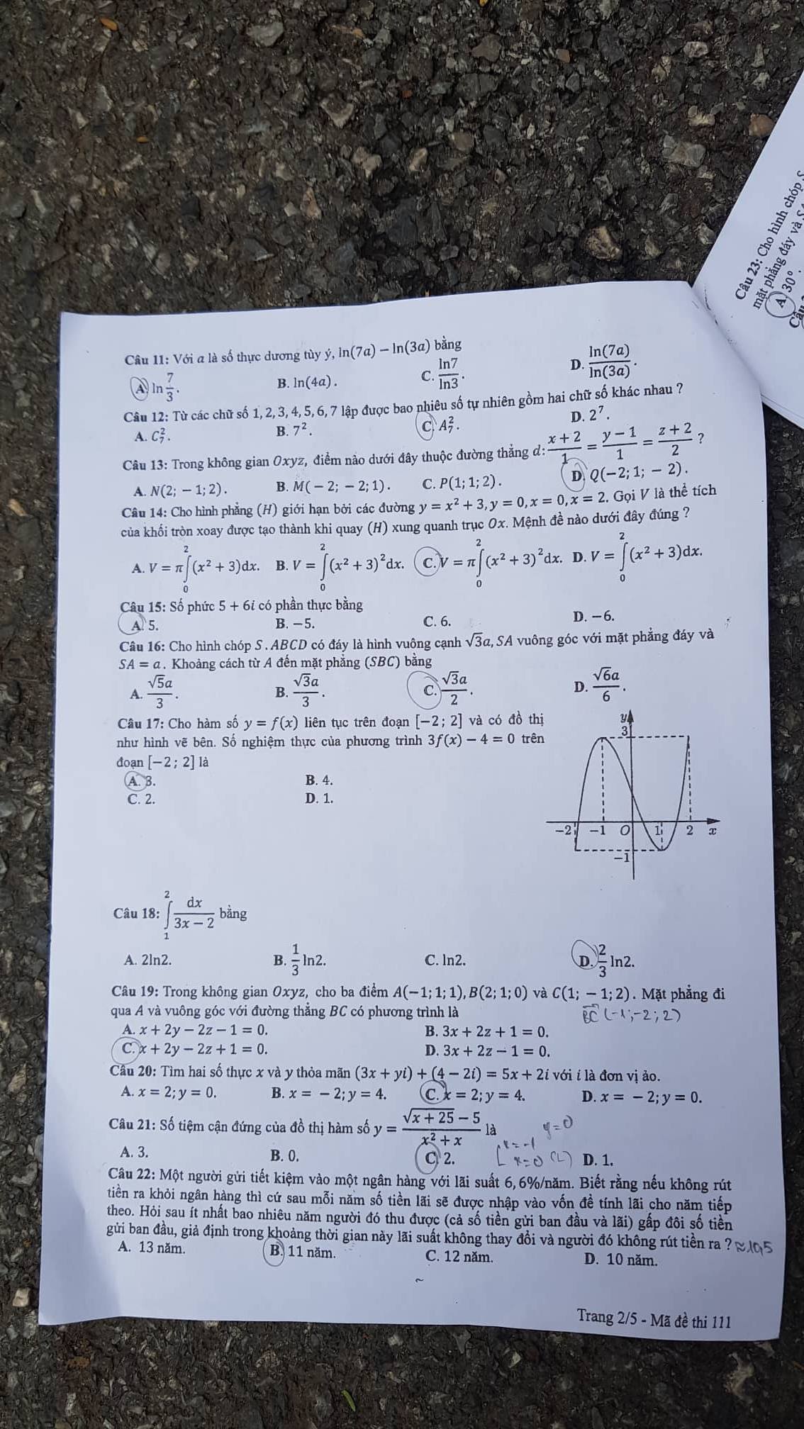 Đề thi, đáp án môn Toán mã đề 111 THPT Quốc gia 2018 chuẩn nhất (Hình 2).