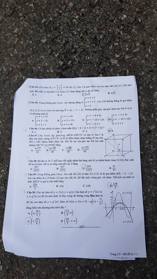Đề thi, đáp án môn Toán mã đề 111 THPT Quốc gia 2018 chuẩn nhất (Hình 5).