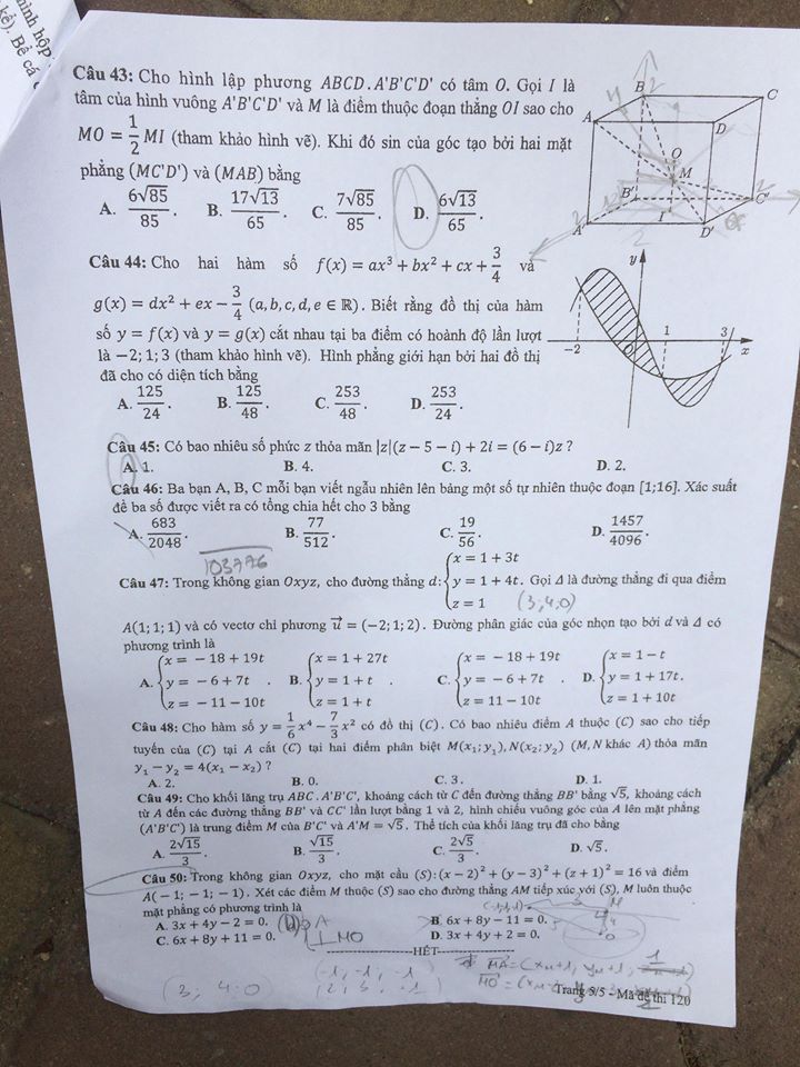 Đề thi, đáp án môn Toán mã đề 120 THPT Quốc gia 2018  chuẩn nhất (Hình 5).