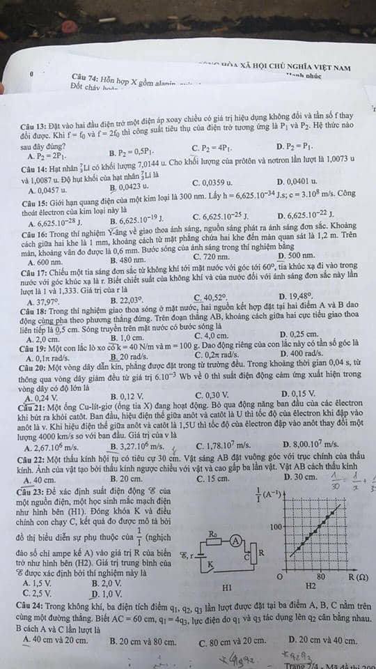 Đề thi, đáp án môn Vật lý mã đề 209 THPT Quốc gia 2018 chuẩn nhất (Hình 2).