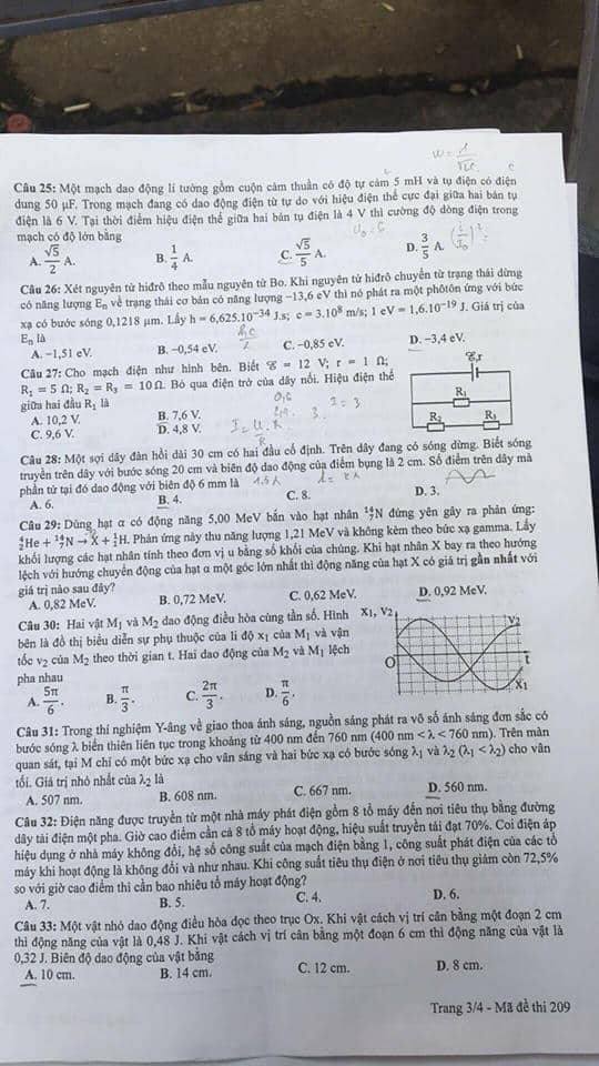 Đề thi, đáp án môn Vật lý mã đề 209 THPT Quốc gia 2018 chuẩn nhất (Hình 3).