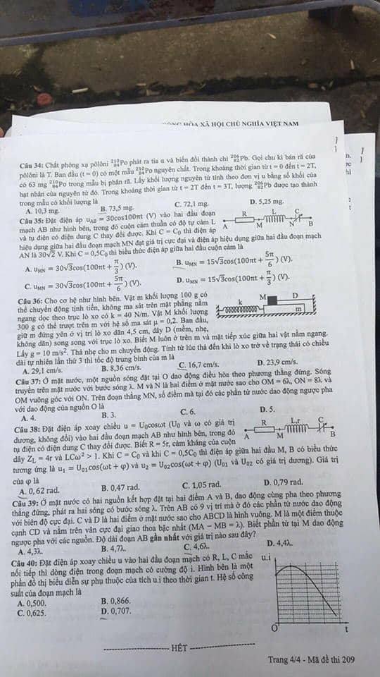 Đề thi, đáp án môn Vật lý mã đề 209 THPT Quốc gia 2018 chuẩn nhất (Hình 4).