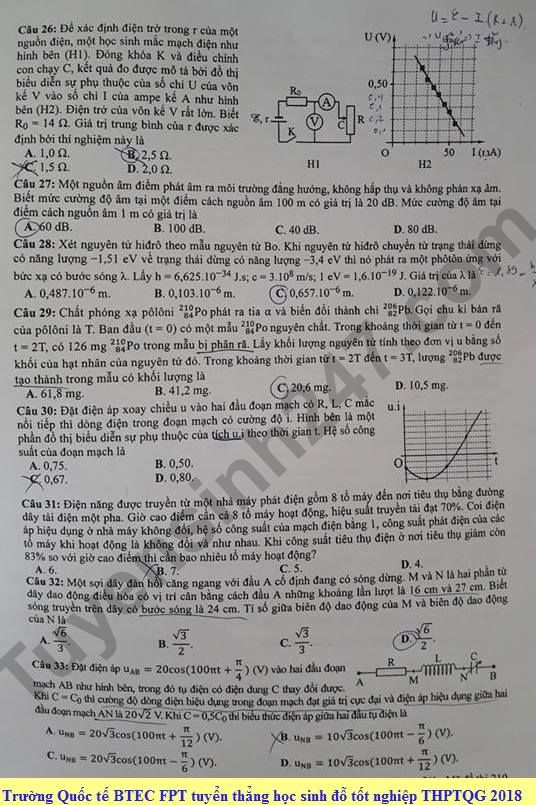 Đề thi, đáp án môn Vật lý mã đề 210 THPT Quốc gia 2018 chuẩn nhất (Hình 3).