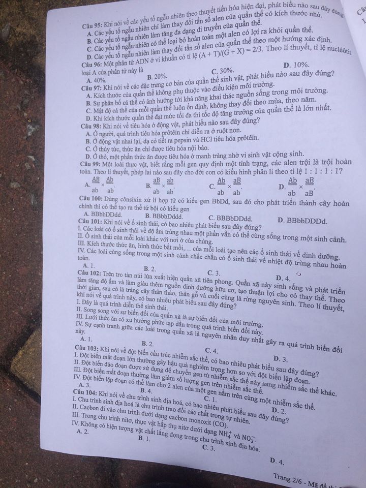 Đề thi, đáp án môn Sinh học mã đề 203 THPT Quốc gia 2018 chuẩn nhất (Hình 2).