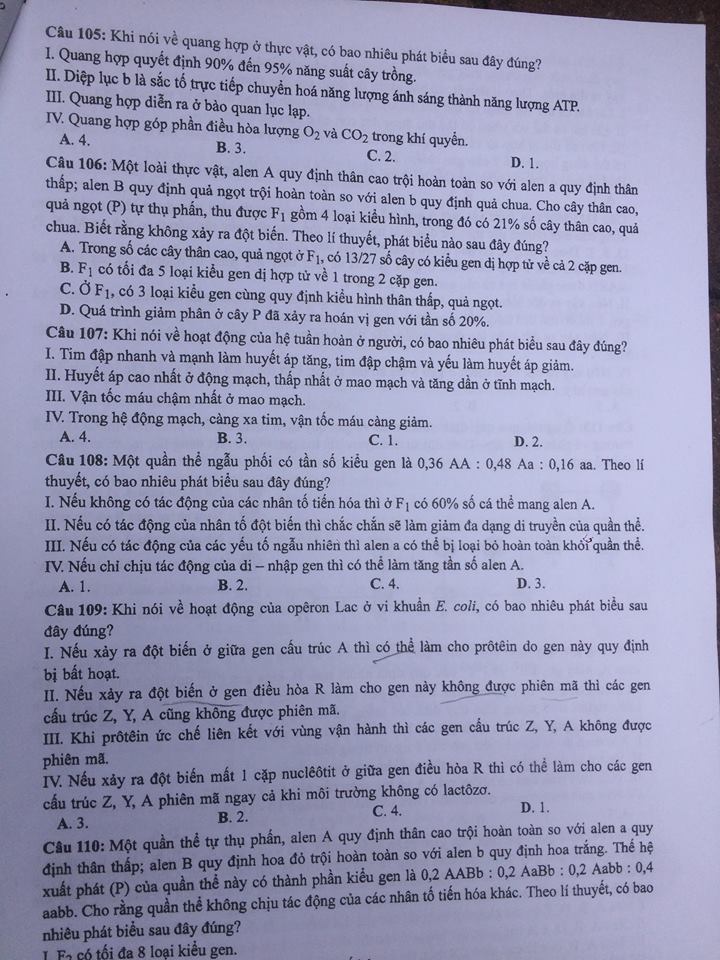 Đề thi, đáp án môn Sinh học mã đề 203 THPT Quốc gia 2018 chuẩn nhất (Hình 3).