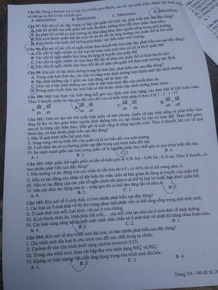 Đề thi, đáp án môn Sinh học mã đề 205 THPT Quốc gia 2018 chuẩn nhất (Hình 2).