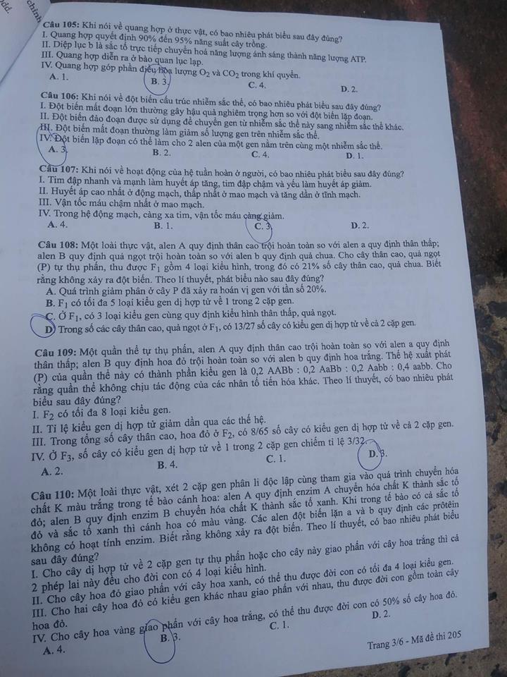 Đề thi, đáp án môn Sinh học mã đề 205 THPT Quốc gia 2018 chuẩn nhất (Hình 3).