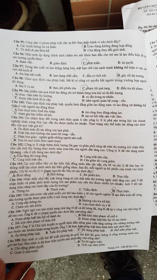 Đề thi, đáp án môn Giáo dục công dân mã đề 313 THPT Quốc gia 2018 chuẩn nhất (Hình 2).