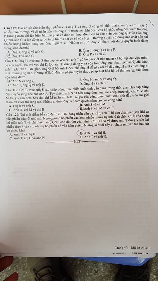 Đề thi, đáp án môn Giáo dục công dân mã đề 313 THPT Quốc gia 2018 chuẩn nhất (Hình 4).