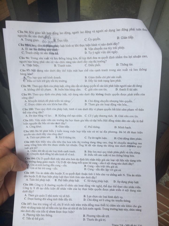 Đề thi, đáp án môn Giáo dục công dân mã đề 320 THPT Quốc gia 2018 chuẩn nhất (Hình 2).