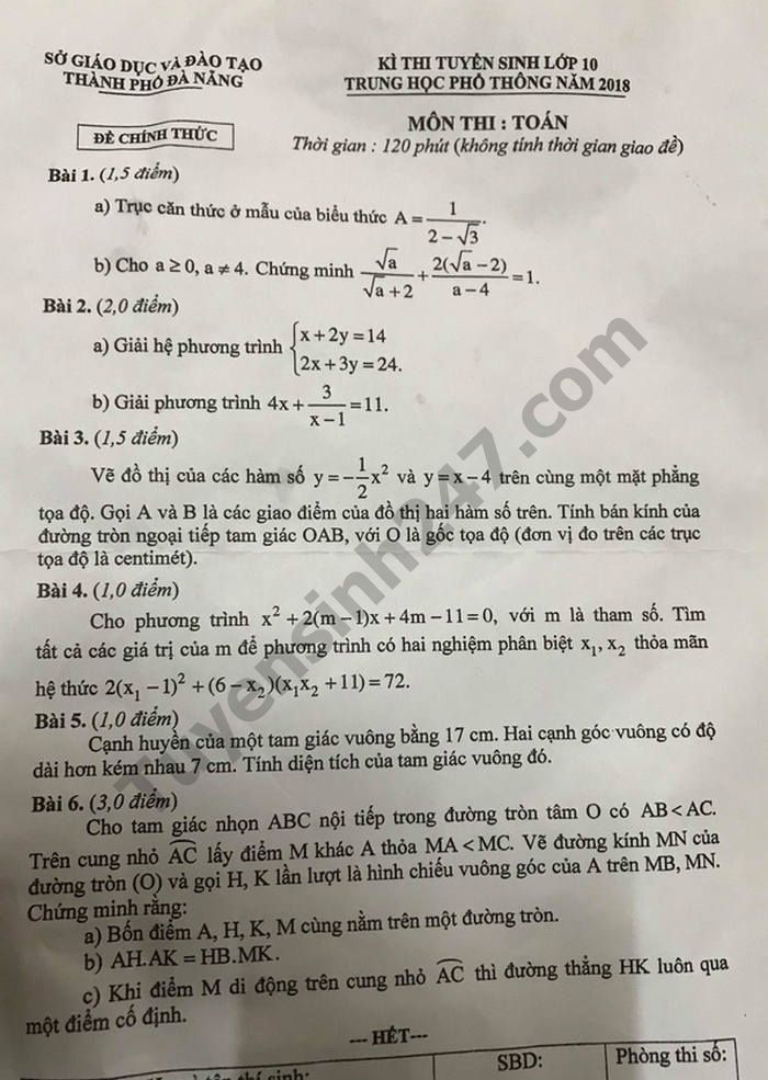 Giáo dục - Đáp án, đề thi môn Toán vào lớp 10 tại TP.Đà Nẵng chuẩn nhất, nhanh nhất (Hình 4).